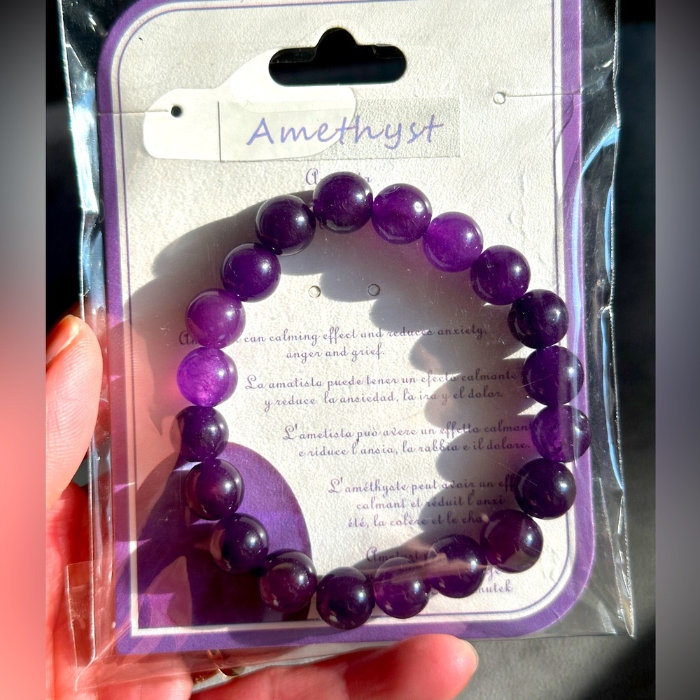 Amethyst Purple 10mm Beaded Bracelet, NIP